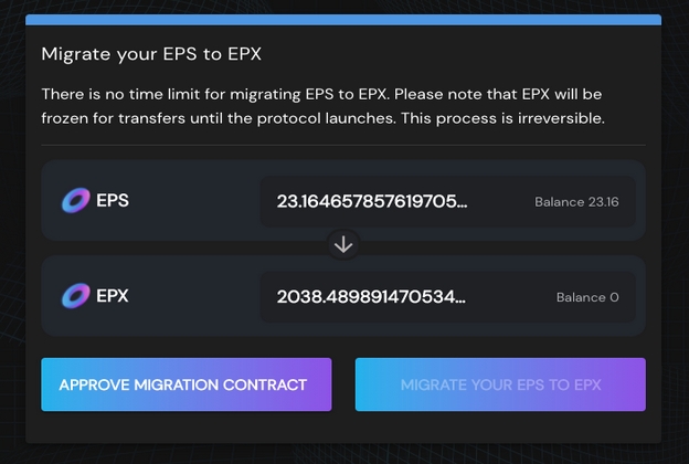 thực hiện chuyển token EPS sang EPX đơn giản