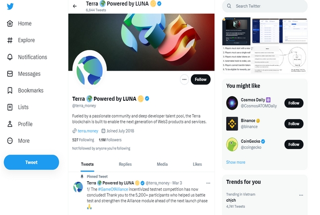 Kênh Twitter chính thức của LUNA